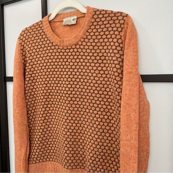 [L] Vintage Murray Brothers Scottish Wool Knit Sweater Orange & Brown 70s Print - Picture 4 of 15